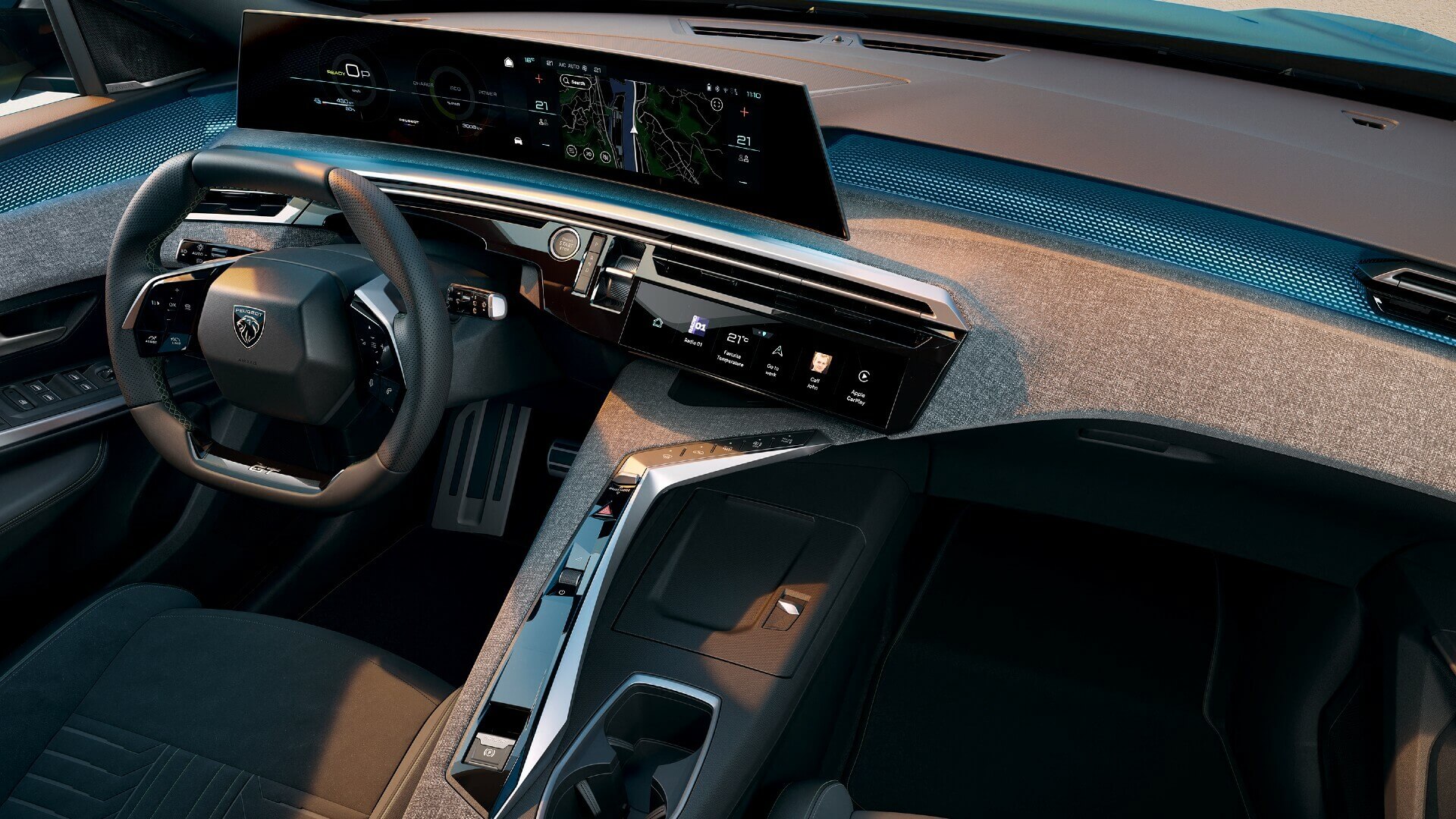 Интерьер Peugeot 3008 — стильный дизайн с цифровой панелью i-Cockpit и сенсорным экраном.