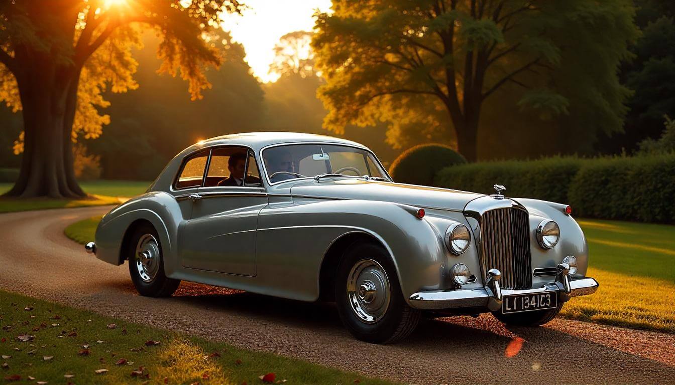 Bentley R-Type Continental у поместья в Англии, подчеркивающий легенды автопрома премиальных брендов в 1952 году.