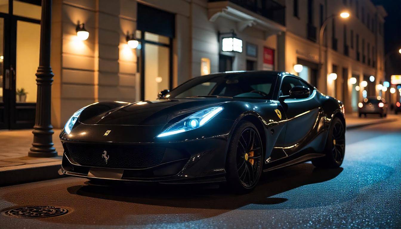 Ferrari 812 Superfast в Милане, подчеркивающий стильный суперкар в 2025 году.