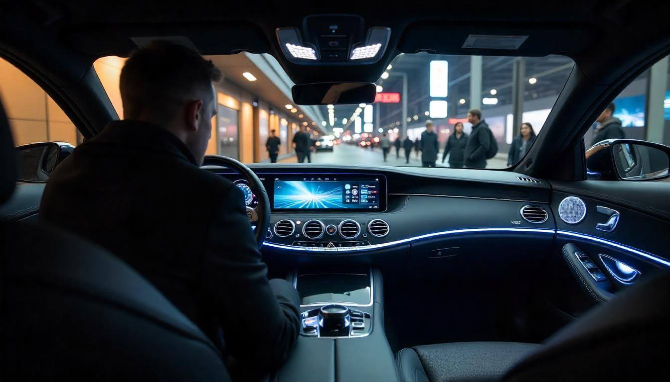Интерьер Mercedes-Benz S-Class на выставке в Берлине, подчеркивающий интерьеры премиальных автомобилей в 2025 году.