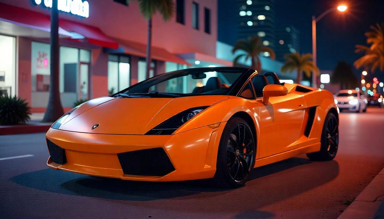 Lamborghini Gallardo в Майами, подчеркивающий культовый суперкар 2000-х.
