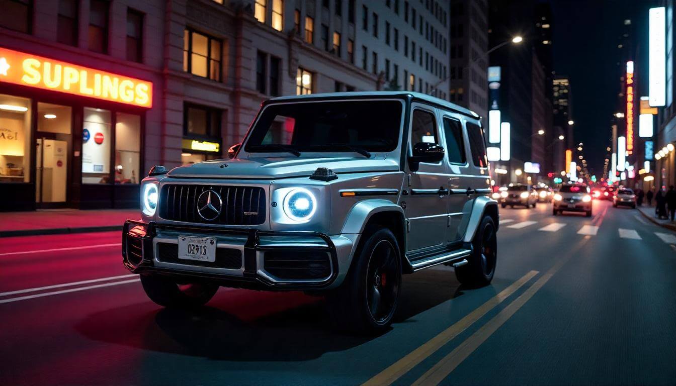 Mercedes-Benz G-Class AMG на улице в Нью-Йорке, подчеркивающий динамичный G-Wagen в 2025 году.