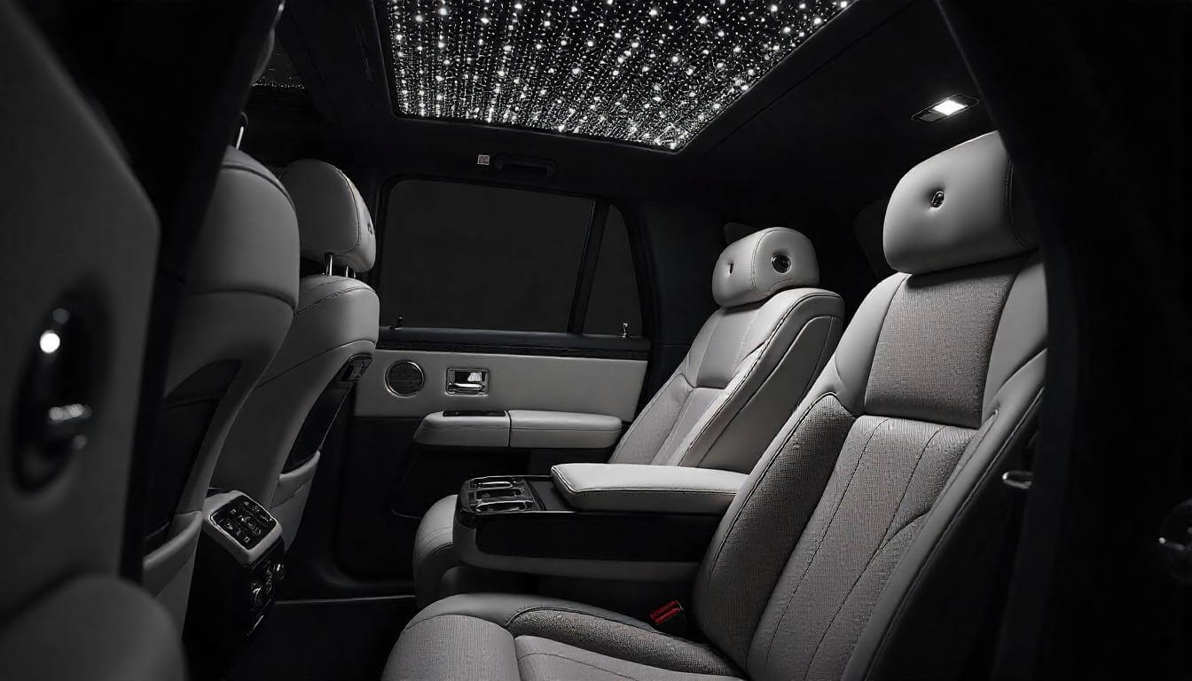 Салон Rolls-Royce Phantom ночью, подчеркивающий роскошь в 2025 году.